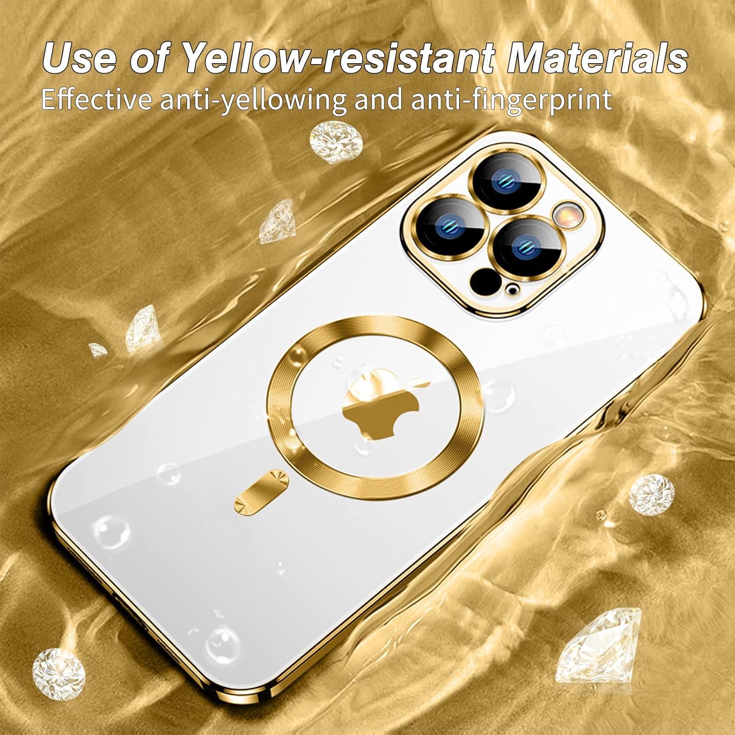 Transparente Magnetische iPhone 15 Pro Max Hülle MagSafe Gold