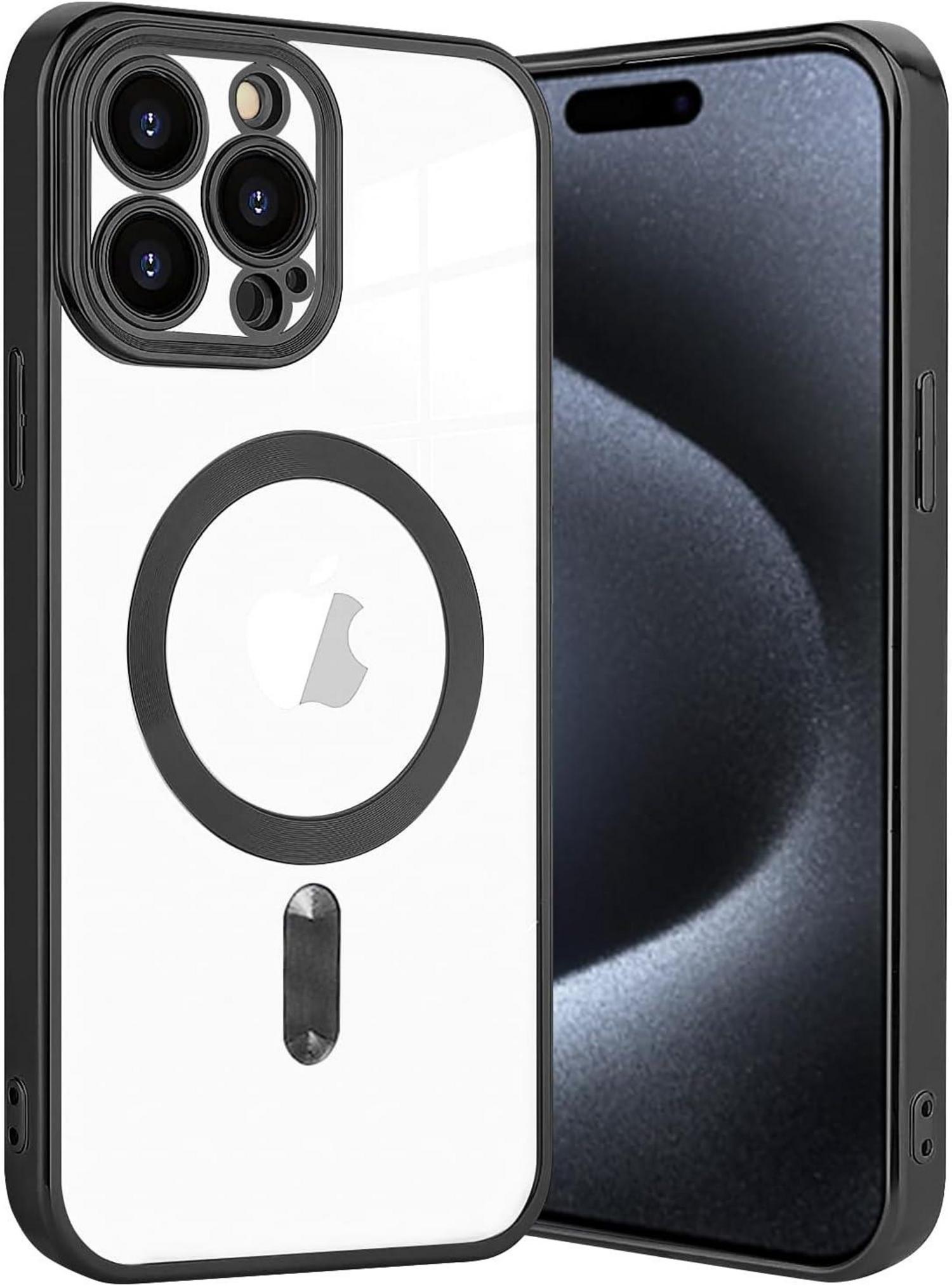 Klare Magnetische iPhone 15 Pro Hülle MagSafe Adsorption Schwarz