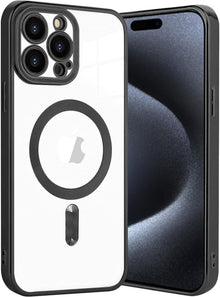 Klare Magnetische iPhone 15 Pro Hülle MagSafe Adsorption Schwarz