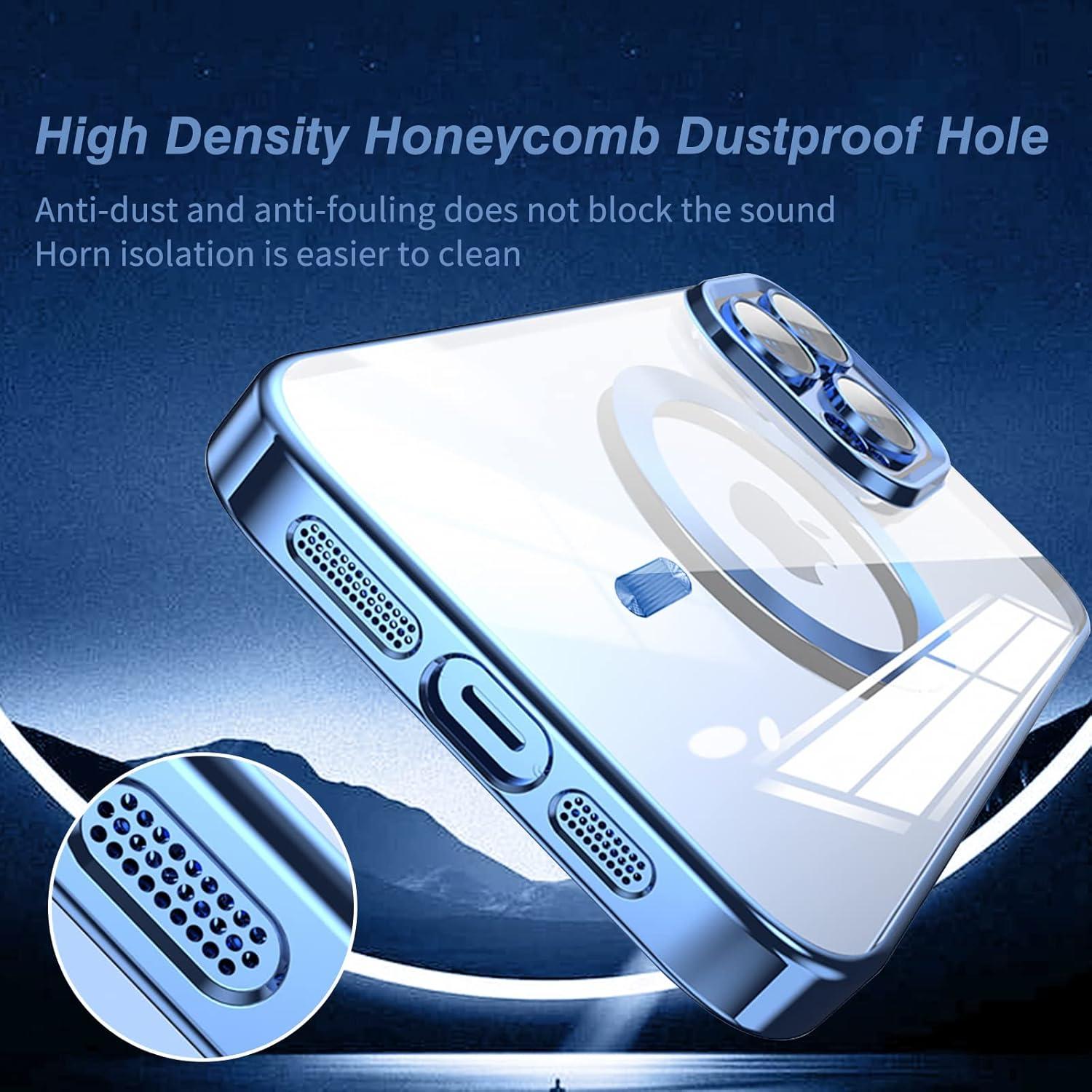 Klare iPhone 15 Pro Max Hülle MagSafe Adsorption Blau