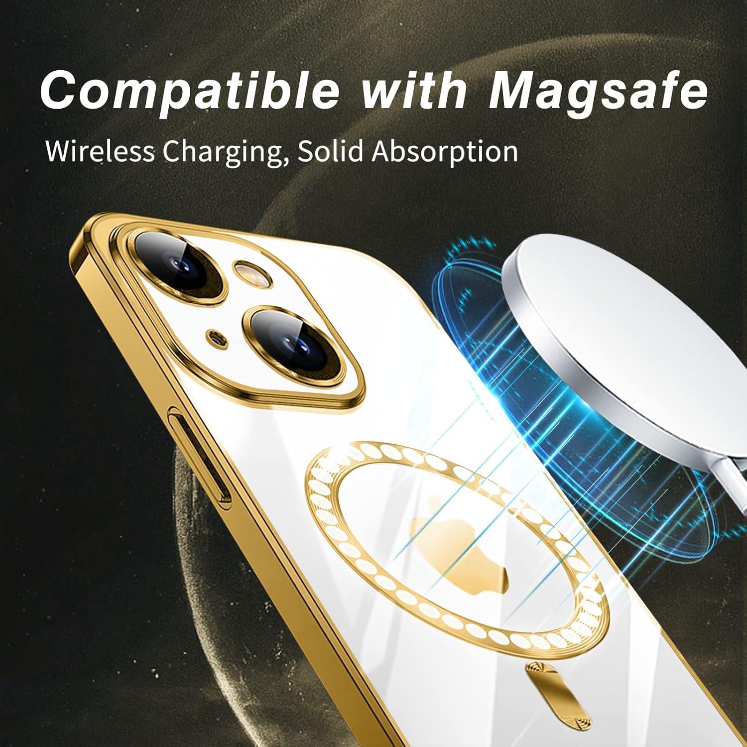 Klare Hülle für iPhone 15 Plus MagSafe Adsorption Kabelloses Laden Gold