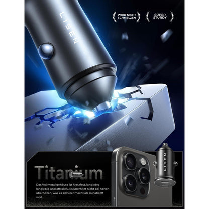 LISEN 90W Auto Ladegerät USB C Verteiler PD45W Schwarz