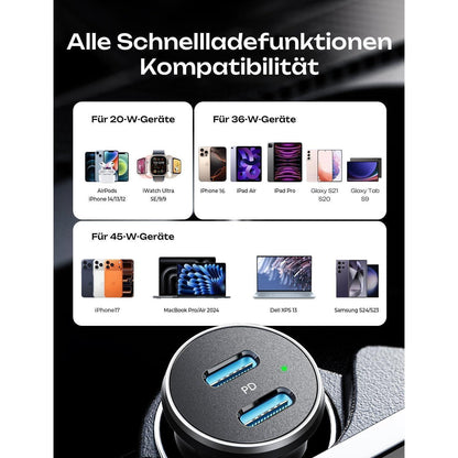 LISEN 90W Auto Ladegerät USB C Verteiler PD45W Schwarz