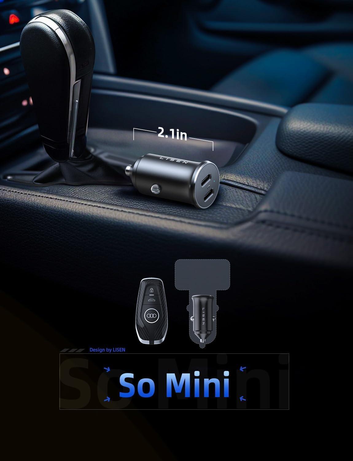 LISEN 90W Zigarettenanzünder USB C Verteiler Auto Ladegerät Schwarz