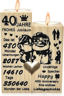 40. Hochzeitstag Kerzenhalter Holz Herz Design Geschenk