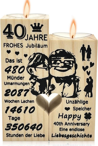 40. Hochzeitstag Kerzenhalter Holz Herz Design Geschenk