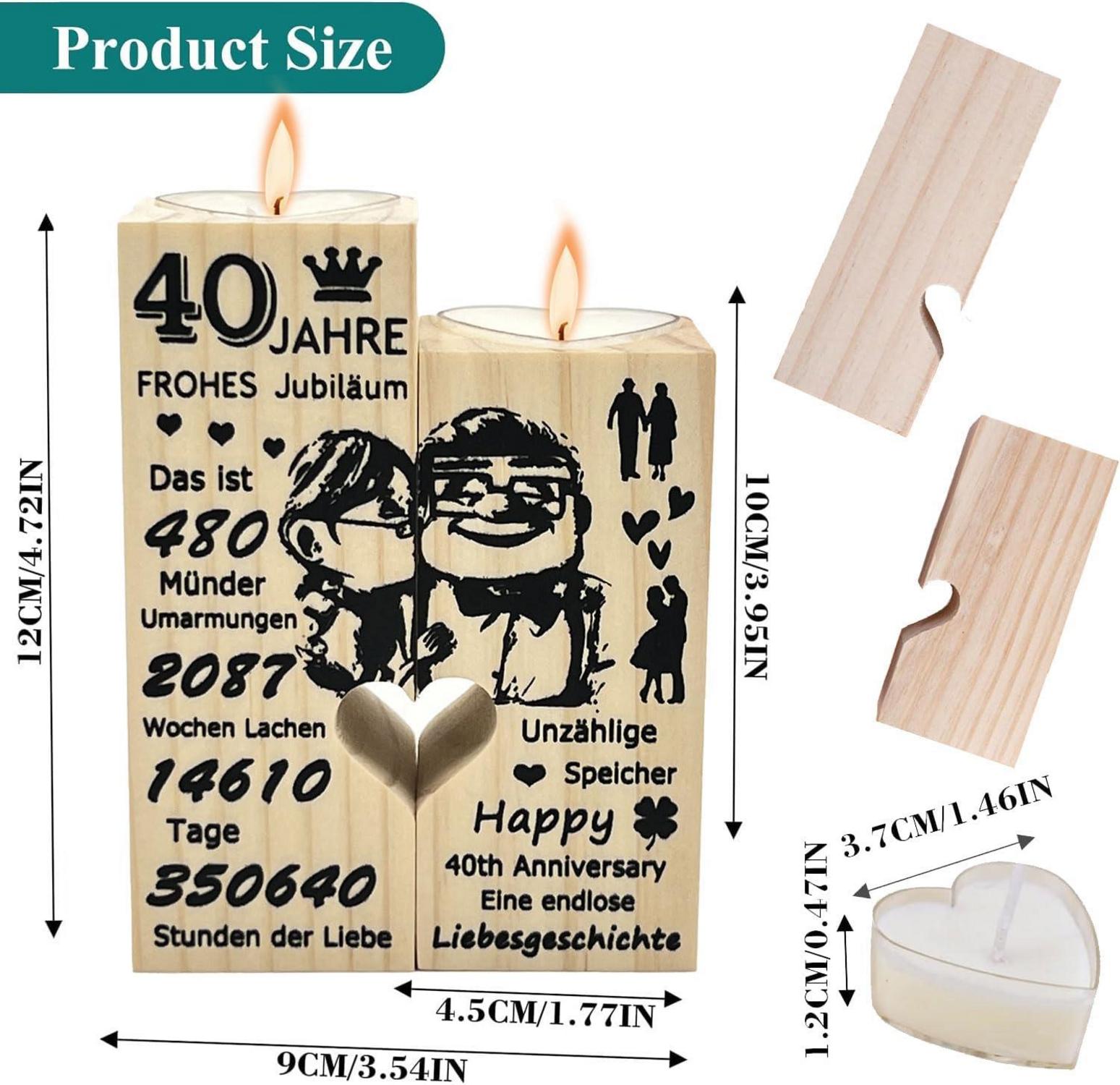 40. Hochzeitstag Geschenk Kerzenhalter Holzset