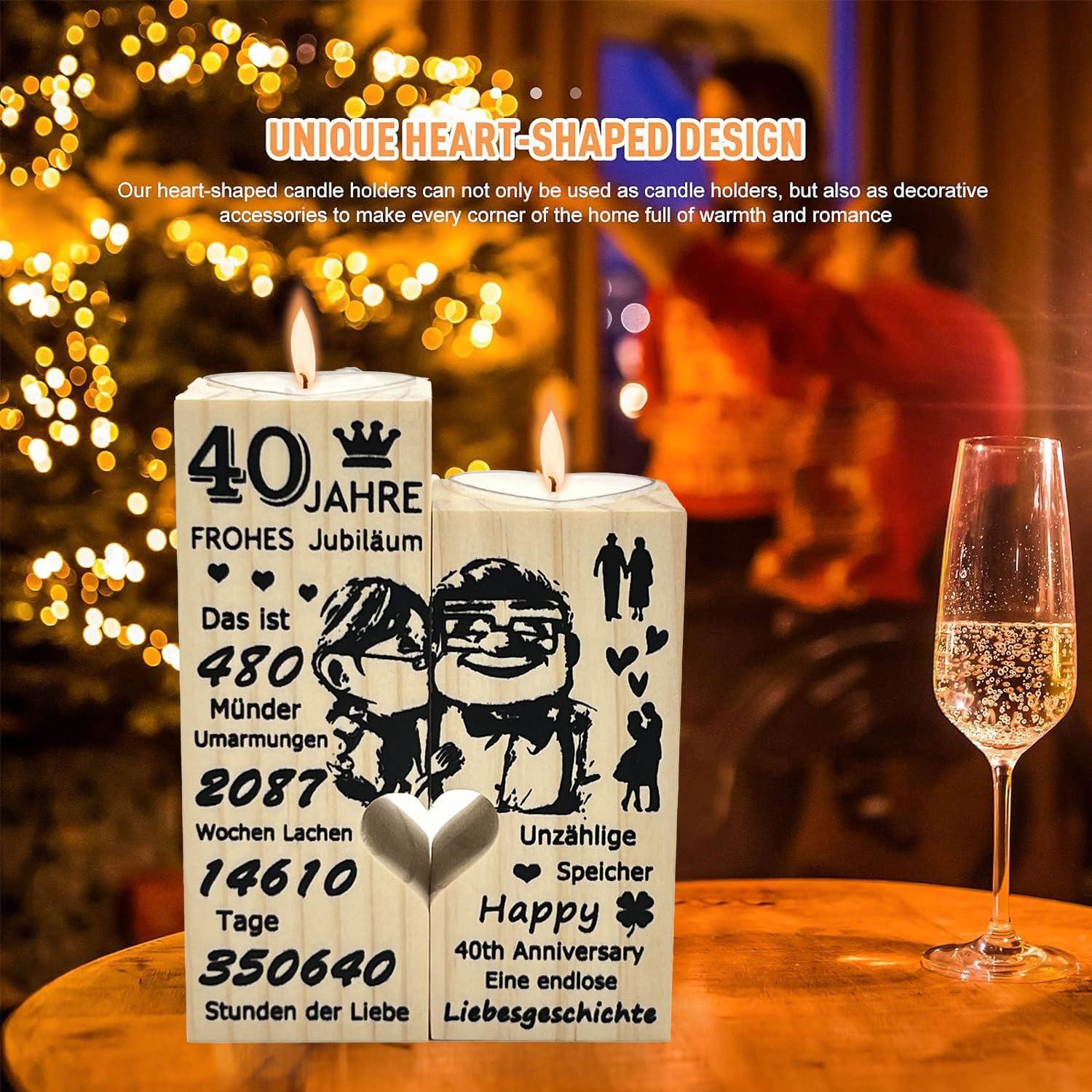 40. Hochzeitstag Geschenk Kerzenhalter Holz Herzform 2 Kerzen