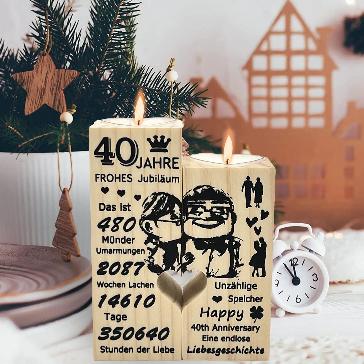 40. Jahrestag Geschenk Kerzenhalter Holz Deko Set