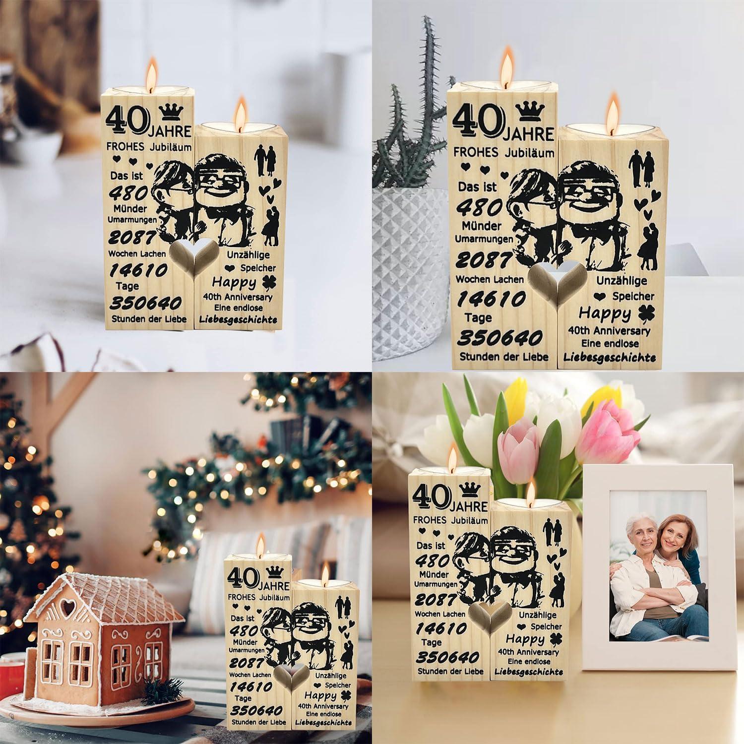40. Jahrestag Geschenk Kerzenhalter Holz Deko Set