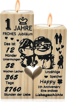 1. Hochzeitstag Kerzenhalter Herzform Jahreszahl 2 Kerzen