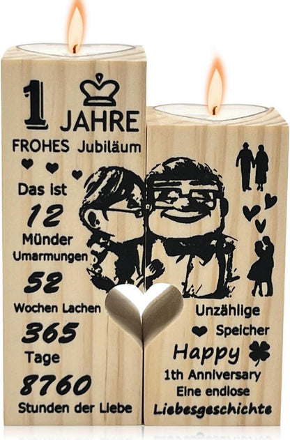 1. Hochzeitstag Kerzenhalter Herzform Jahreszahl 2 Kerzen