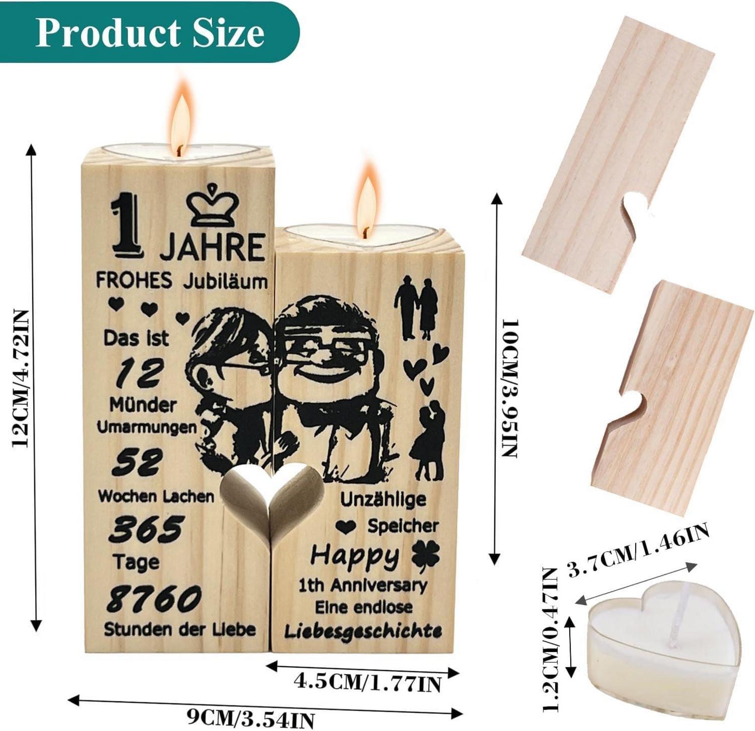 1. Jahrestag Holz Kerzenhalter Herzform Deko Geschenk
