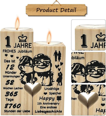 1. Hochzeitstag Kerzenhalter Herzform Jahreszahl 2 Kerzen