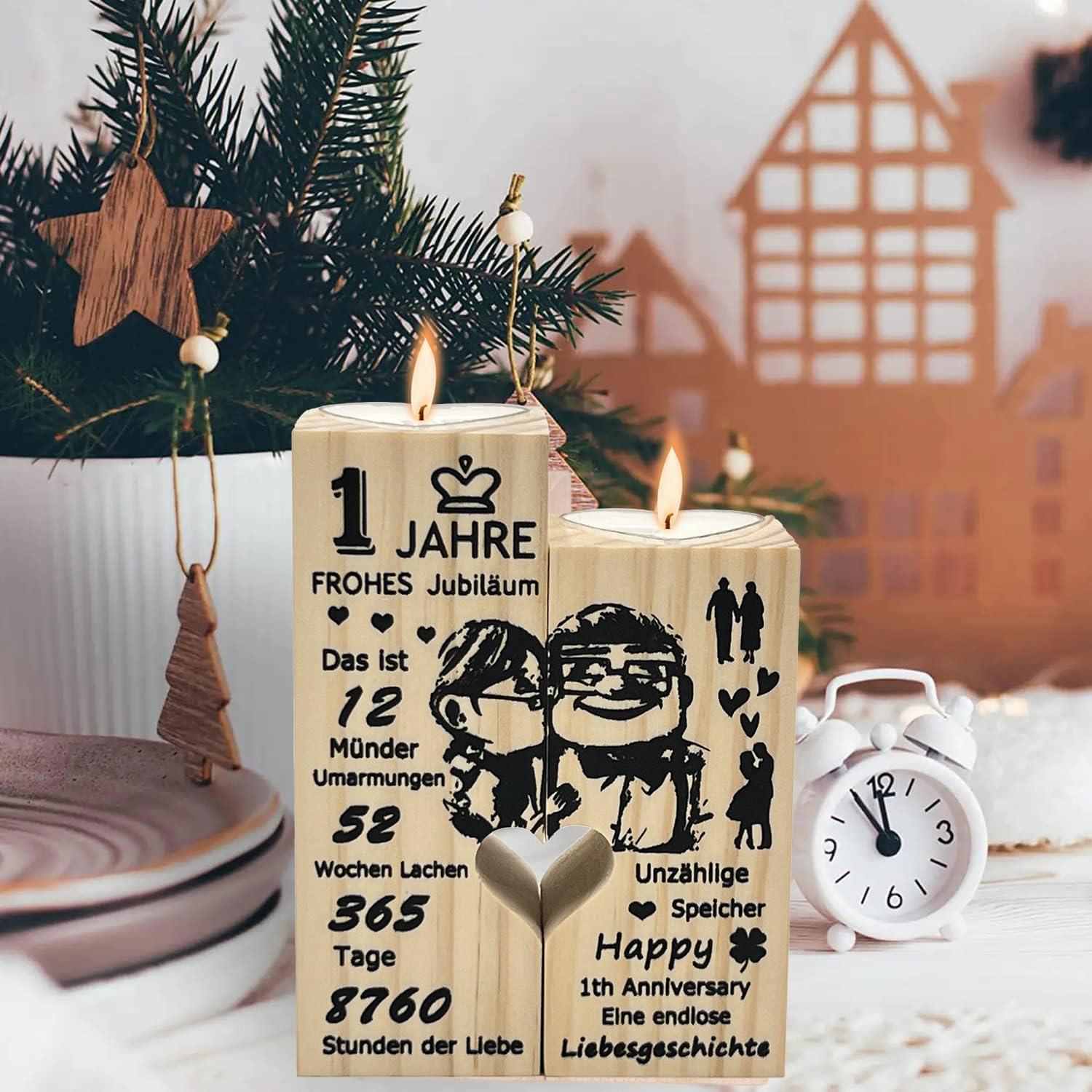 1. Jahrestag Hochwertiges Kerzenständer Set Holz Geschenk-Set