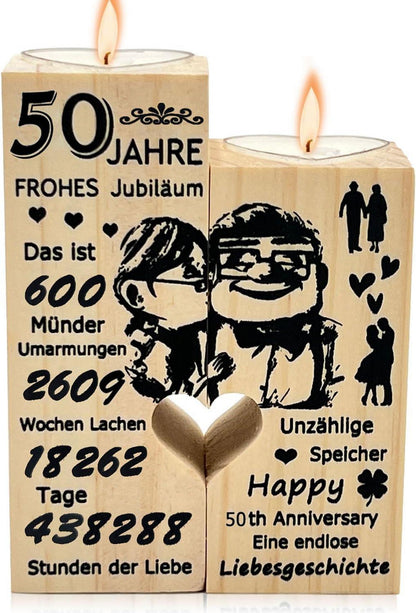 50. Jahrestag Geschenk Kerzenhalter Holz 2er Set