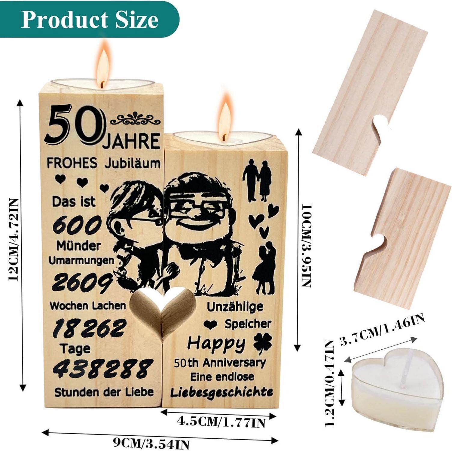 50. Hochzeitstag Kerzenhalter aus Holz für Paare und Eltern
