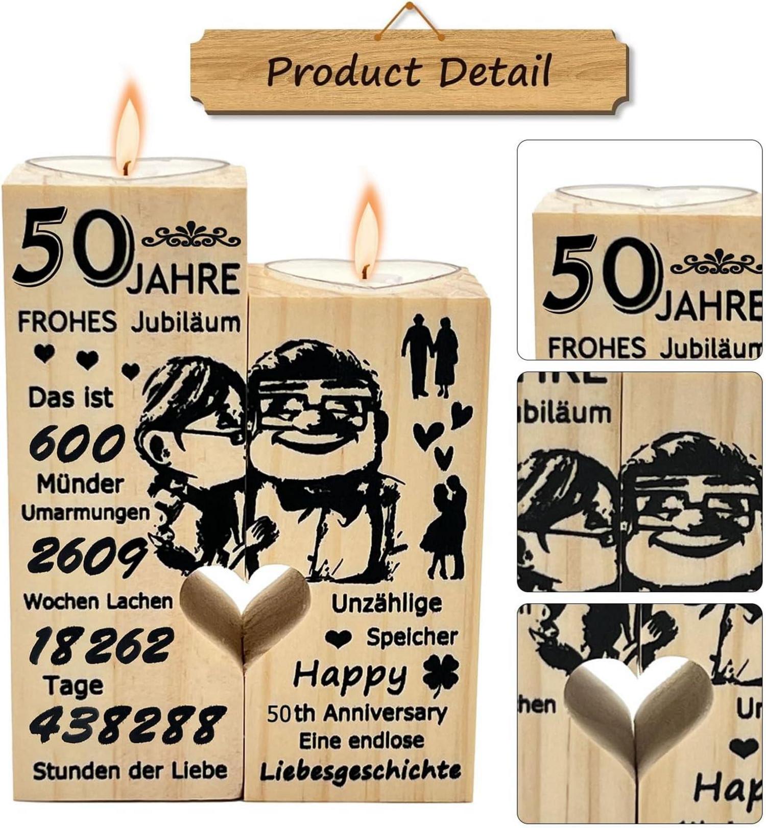 50. Jahrestag Geschenk Kerzenhalter Holz 2er Set