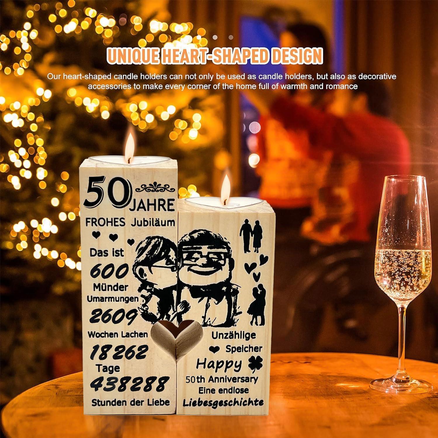50. Hochzeitstag Kerzenhalter aus Holz - Romantisches Jubiläumsgeschenk