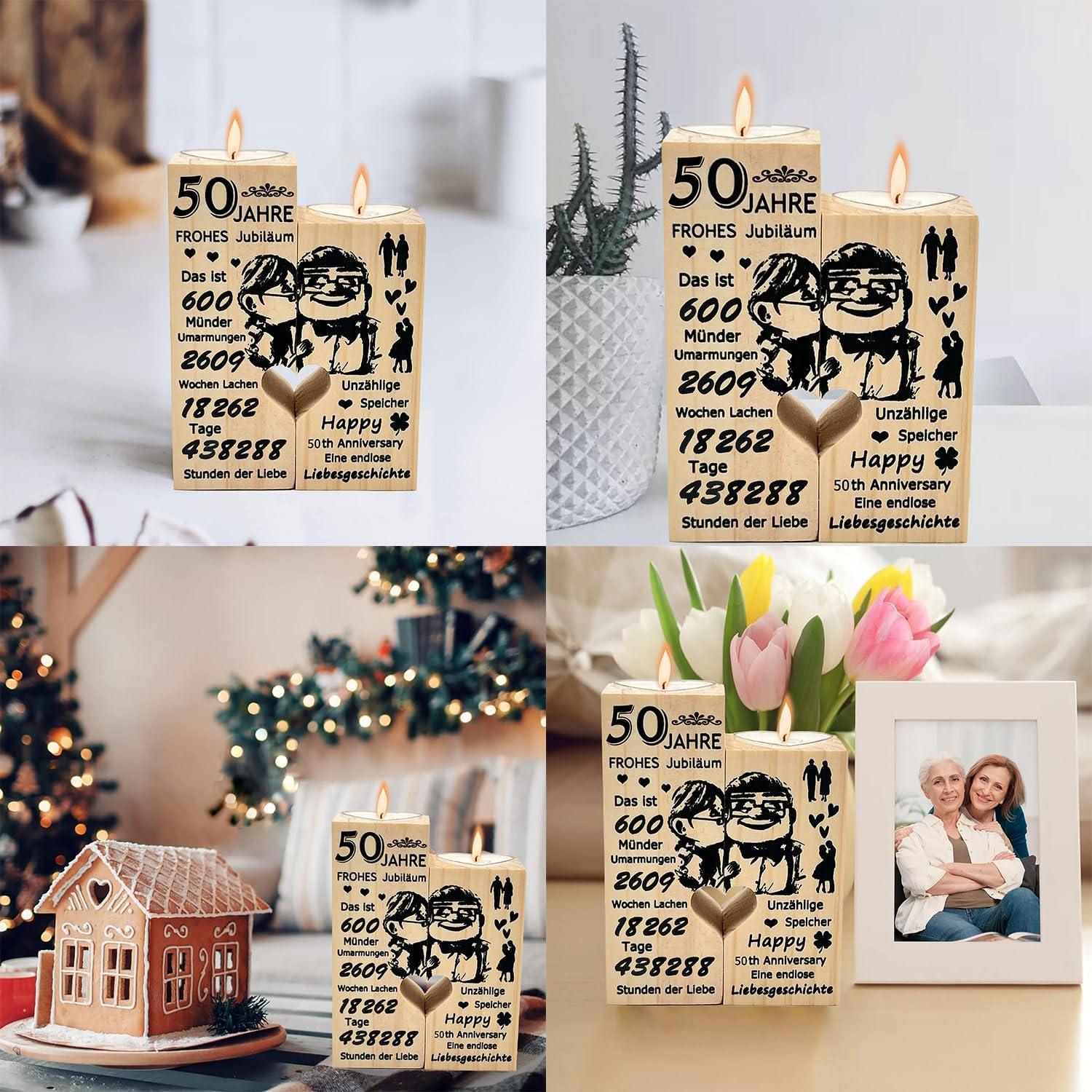 50. Jahrestag Hochzeitstag Holz Kerzenhalter Deko Geschenk