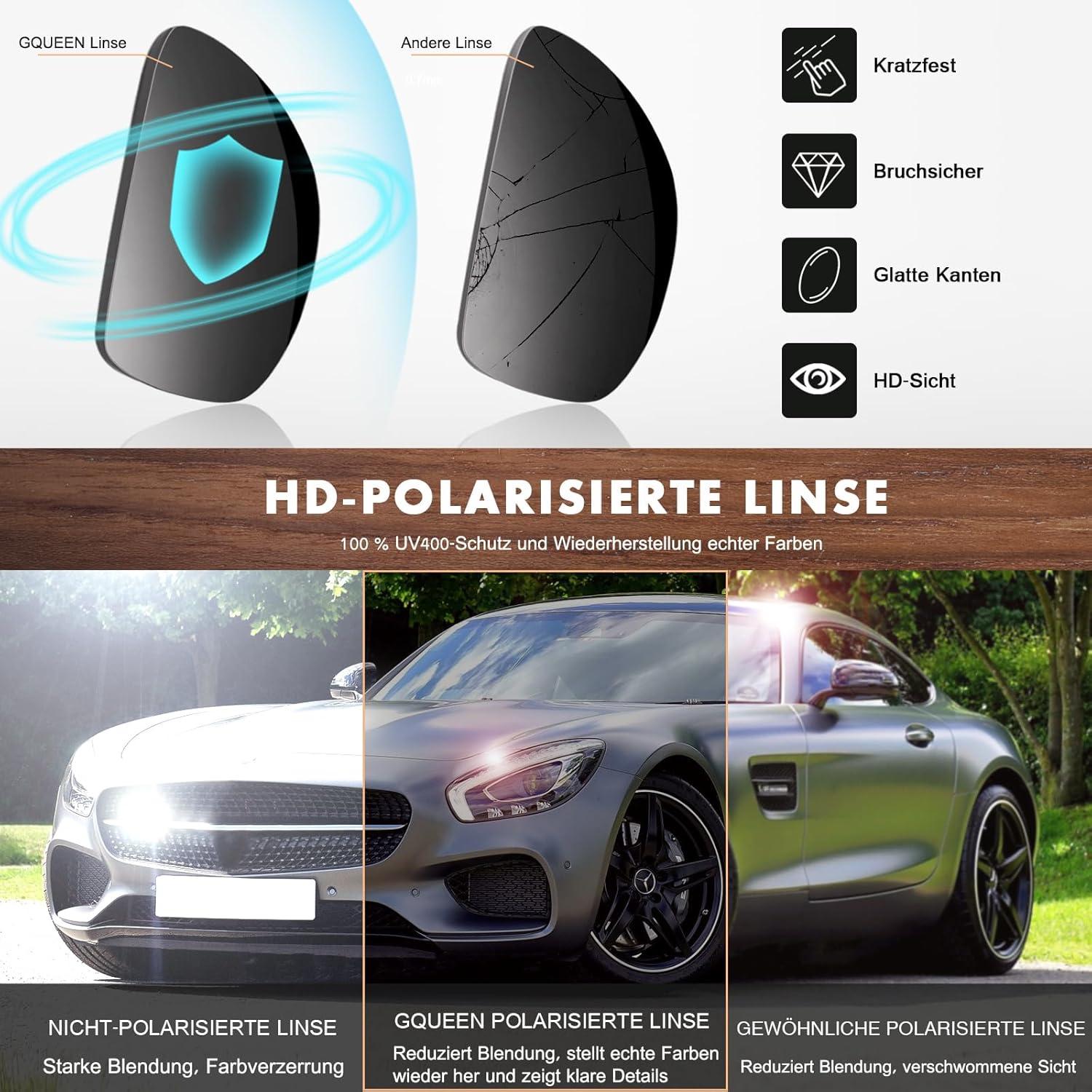 GQUEEN Polarisierte Holz Sonnenbrille Herren Damen Retro UV400