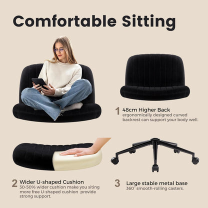 Bürostuhl ohne Armlehnen, Höhenverstellbar, Drehstuhl mit Rollen, Schwarz