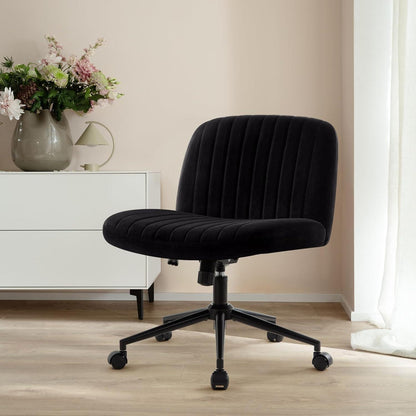 Bürostuhl ohne Armlehnen, Höhenverstellbar, Drehstuhl mit Rollen, Schwarz