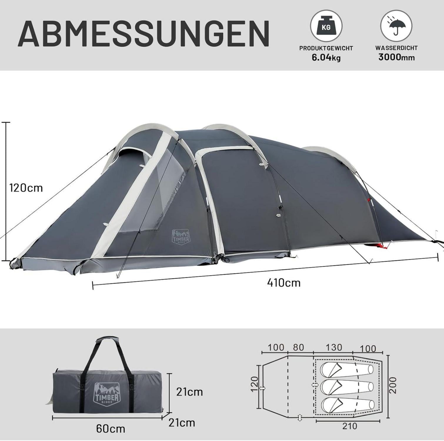 Zelt 2-3 Personen Camping wasserdicht 3000mm Tunnelzelt mit Vorzelt