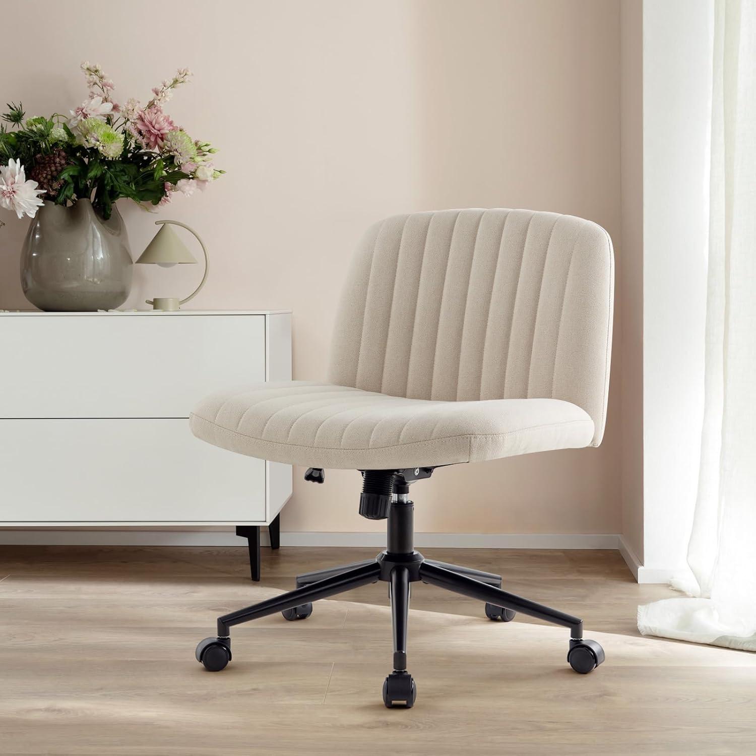 IWMH Bürostuhl Höhenverstellbar Drehstuhl Rollen Stoffpolsterung Beige