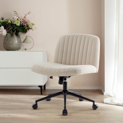 IWMH Bürostuhl Höhenverstellbar Drehstuhl Rollen Stoffpolsterung Beige