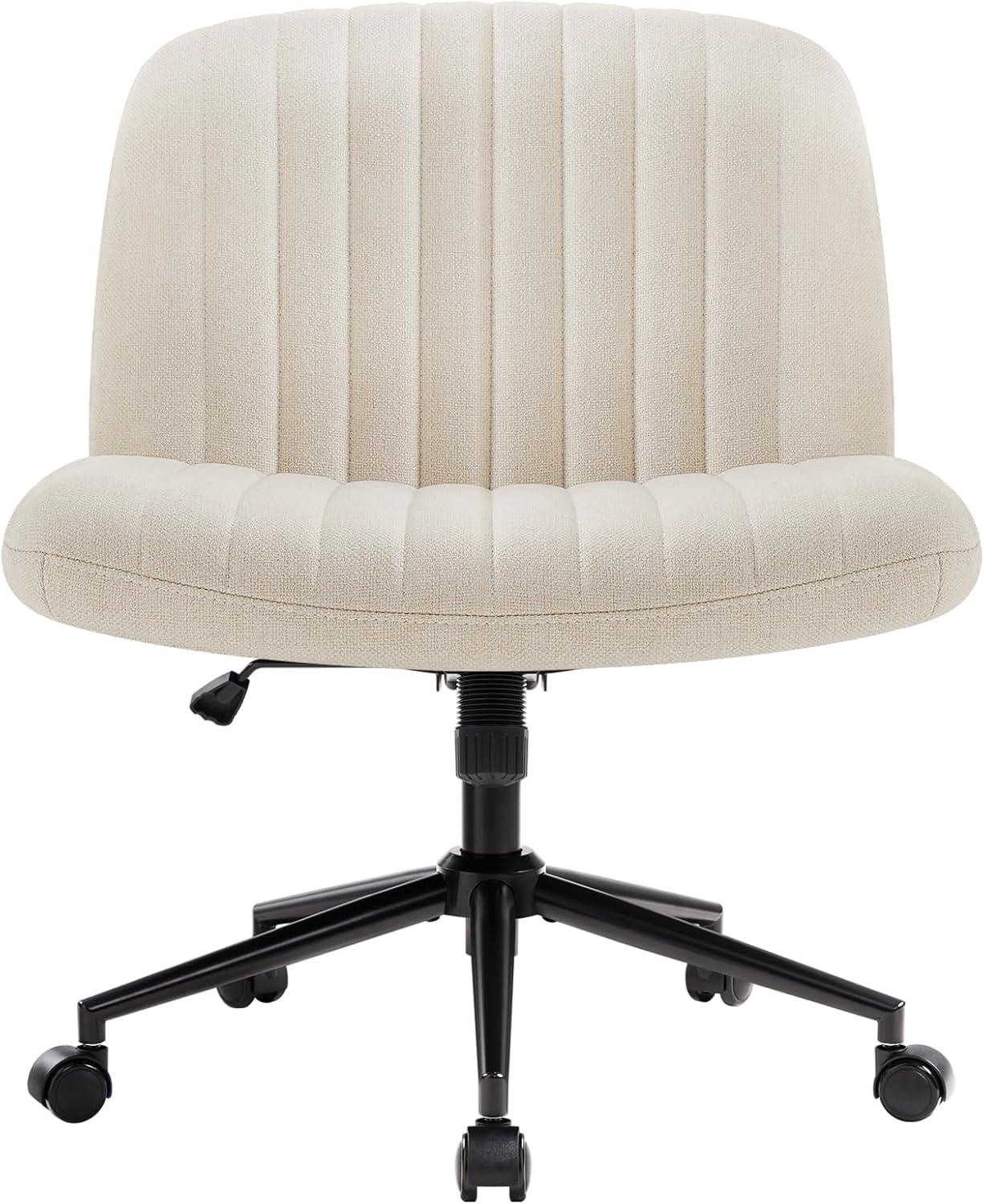 Ergonomischer Bürostuhl ohne Armlehnen mit Rollen und Stoffpolsterung in Beige