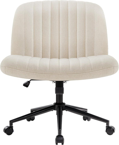 Ergonomischer Bürostuhl ohne Armlehnen mit Rollen und Stoffpolsterung in Beige