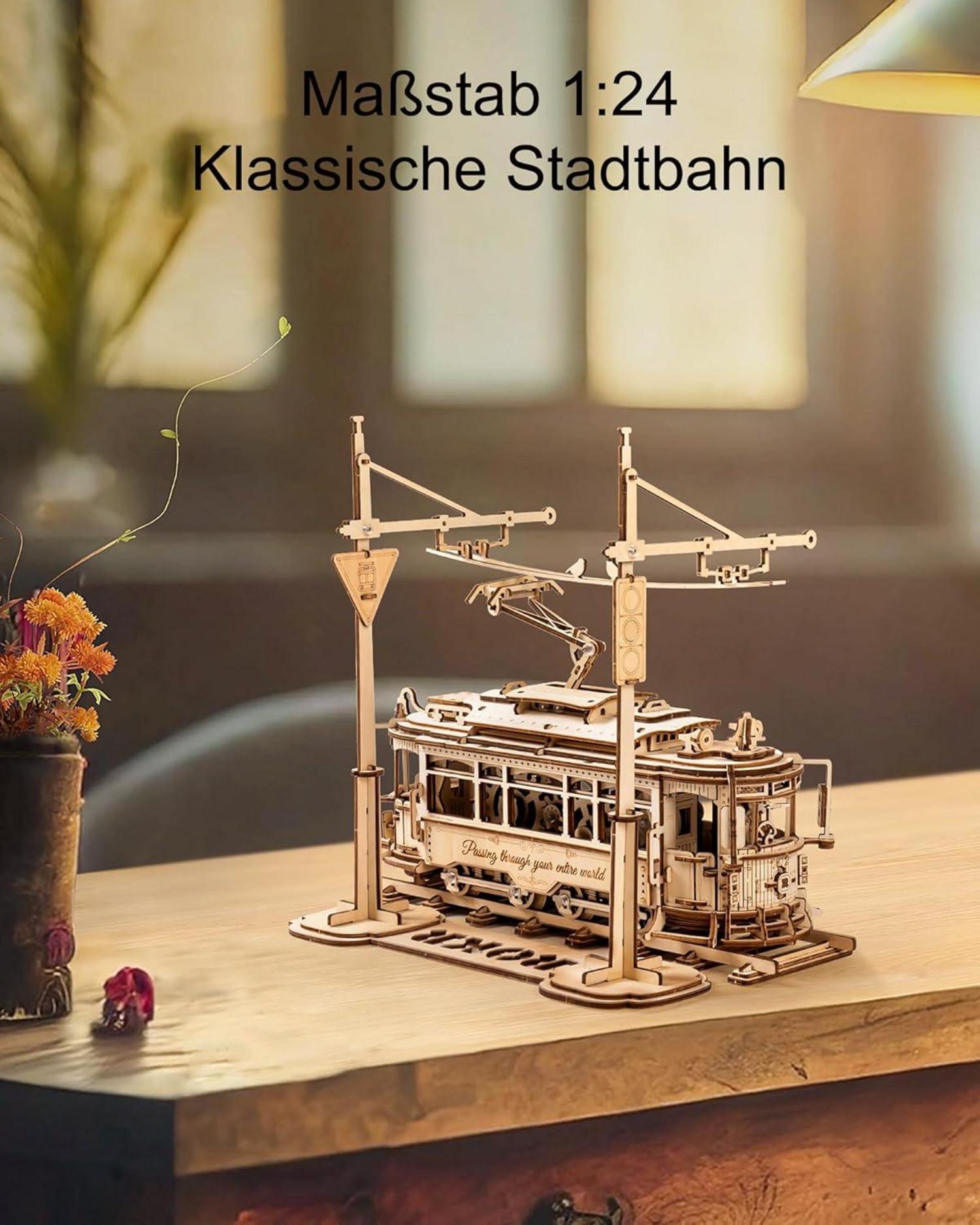 3D Holz Puzzle Bausatz Klassische Stadt Tram Modell LK801