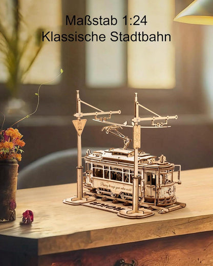 3D Holz Puzzle Bausatz Klassische Stadt Tram Modell LK801