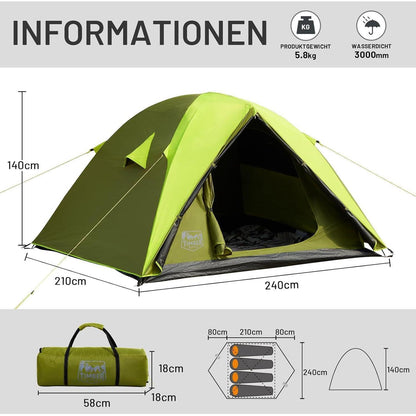 TIMBER RIDGE Camping Zelt 4 Personen Blackout 3000mm