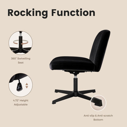 Ergonomischer Bürostuhl ohne Armlehnen Schwarz samtgepolstert