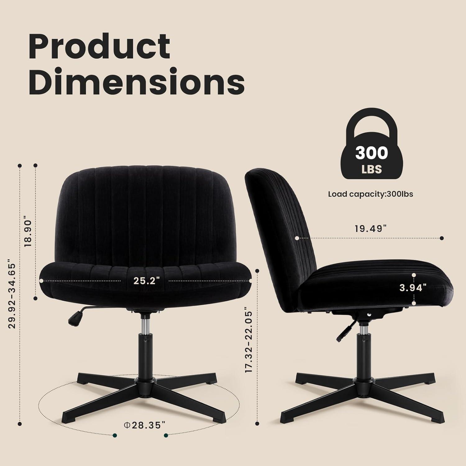 Ergonomischer Bürostuhl ohne Armlehnen Schwarz samtgepolstert