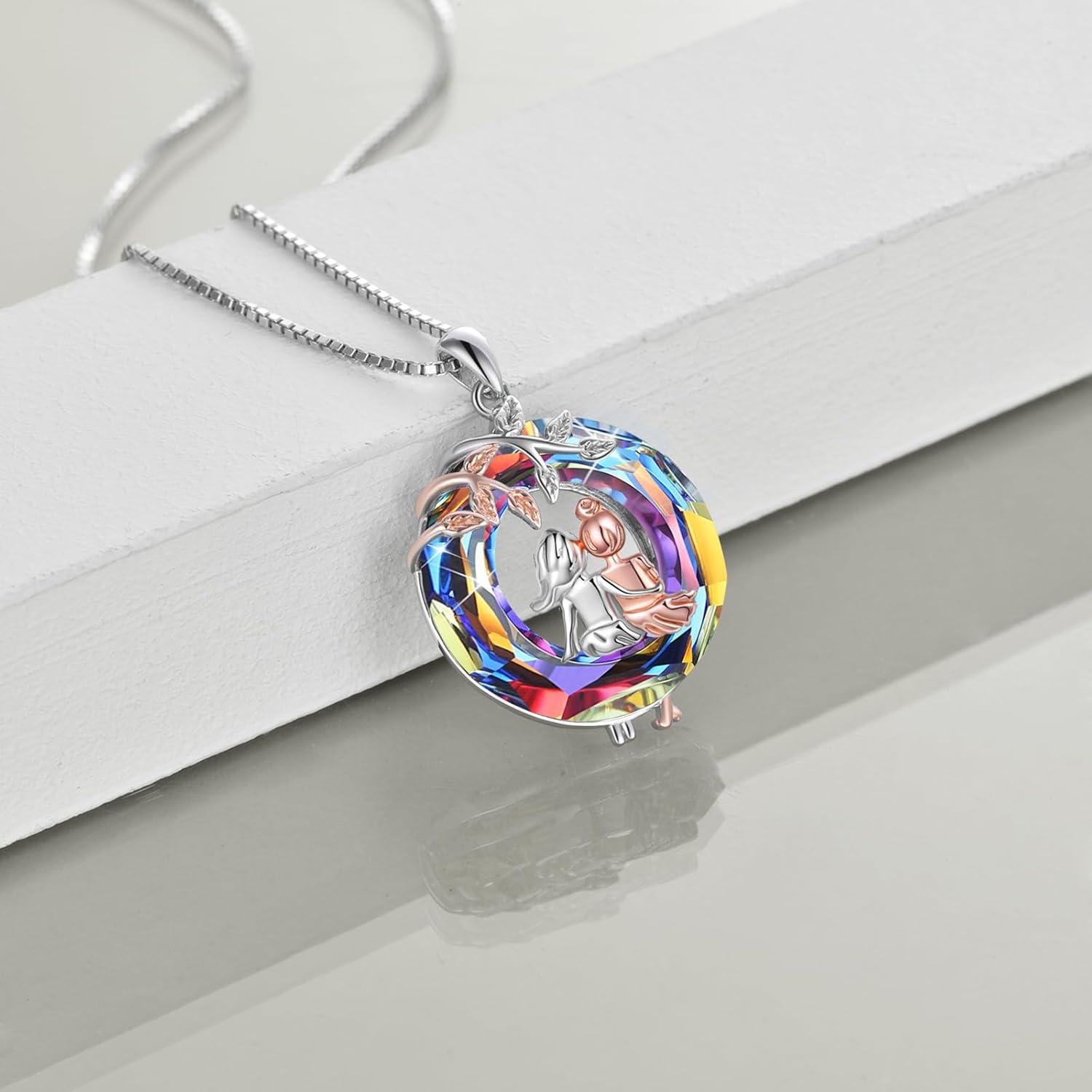 Schwestern Halskette 925 Sterlingsilber Herz Anhänger Vulkanischer Kristall