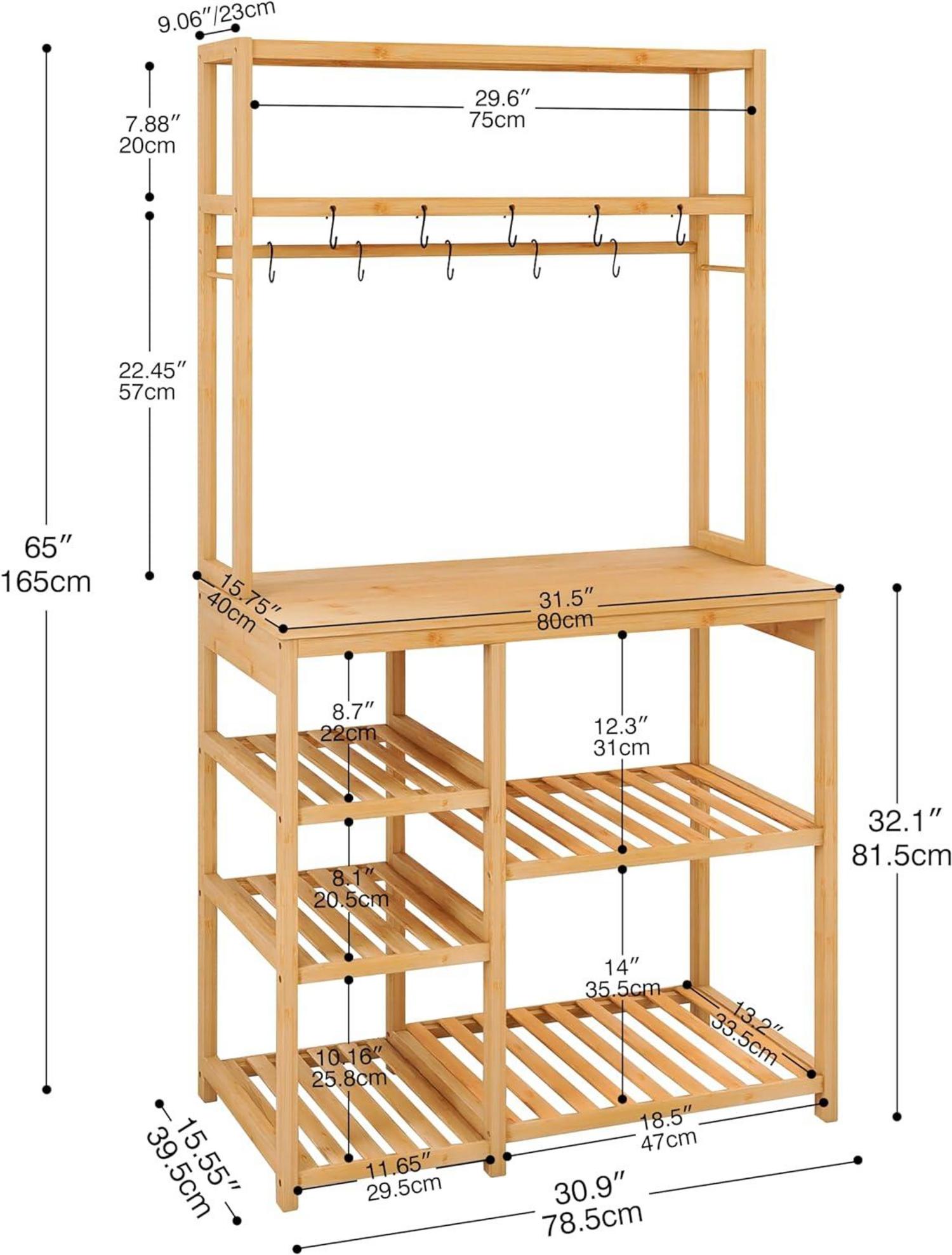 SMIBUY Bambus Küchenregal 6-stöckig Mikrowellenständer 80cm Breite