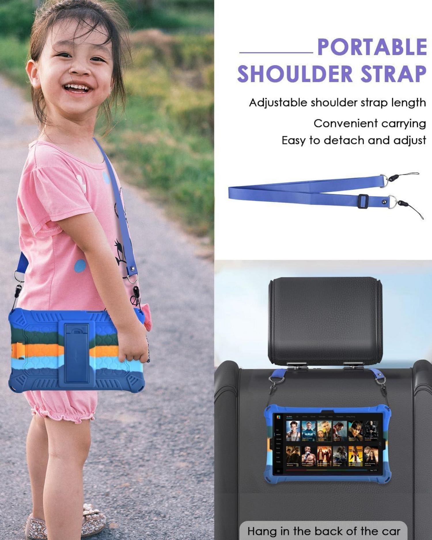 KATUMO Silikon Kinder Hülle für Samsung Galaxy Tab A9 2023 8,7 Zoll mit Schultergurt und Stift, Dunkelblau