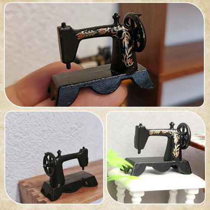 Miniatur Wichtel Zubehör 1/12 Nähmaschine Nähkästchen Weihnachten Puppenhaus Vintage