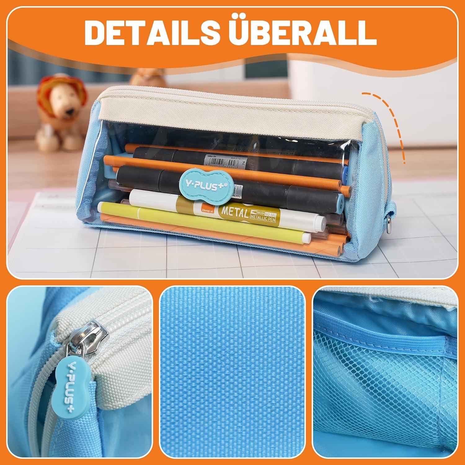 YPLUS Großes Federmäppchen mit 50 Stiften - Canvas Blau