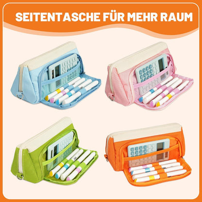 Großes Federmäppchen für Jungen und Mädchen - Blau, mit viel
