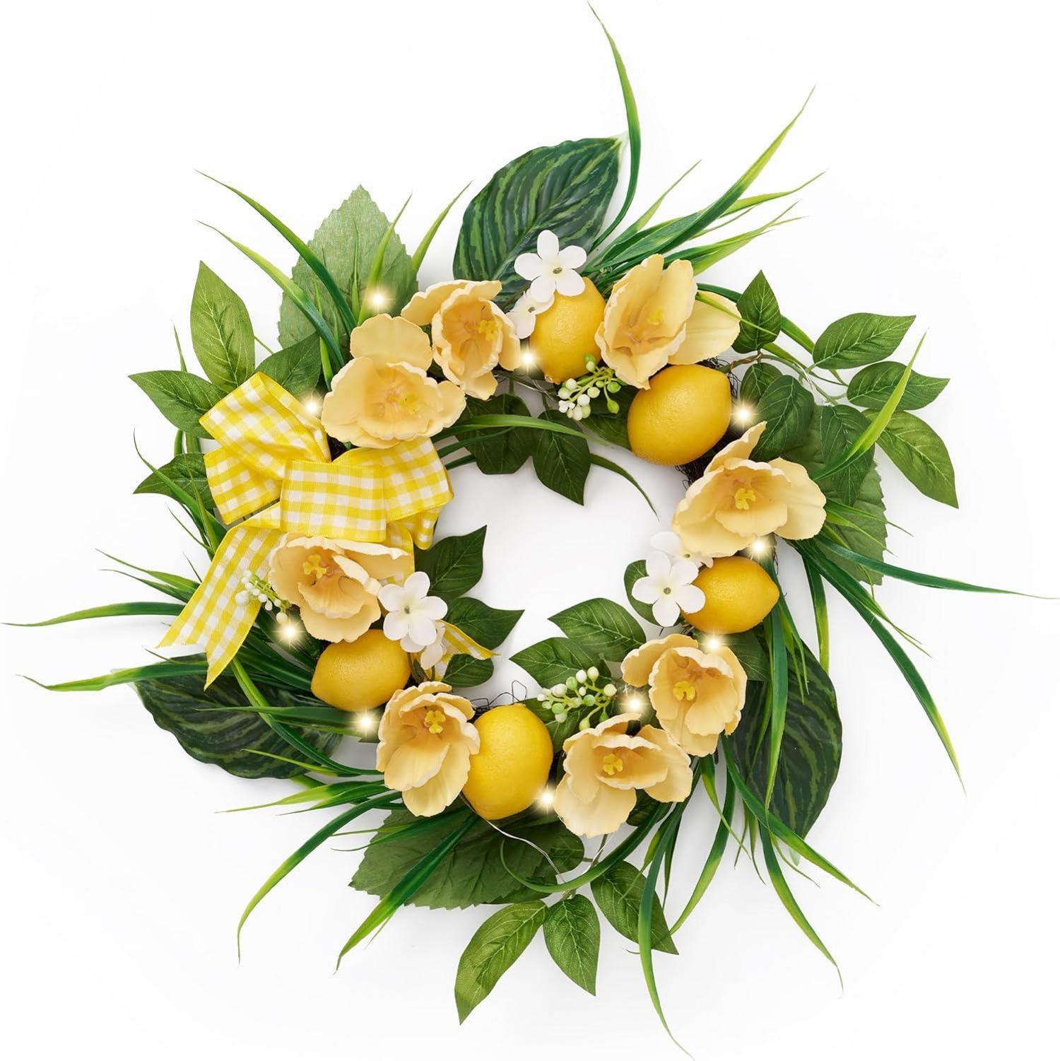 Künstlicher Blumenkranz LED Licht Frühlingskranz Sommerkranz 45.7 cm