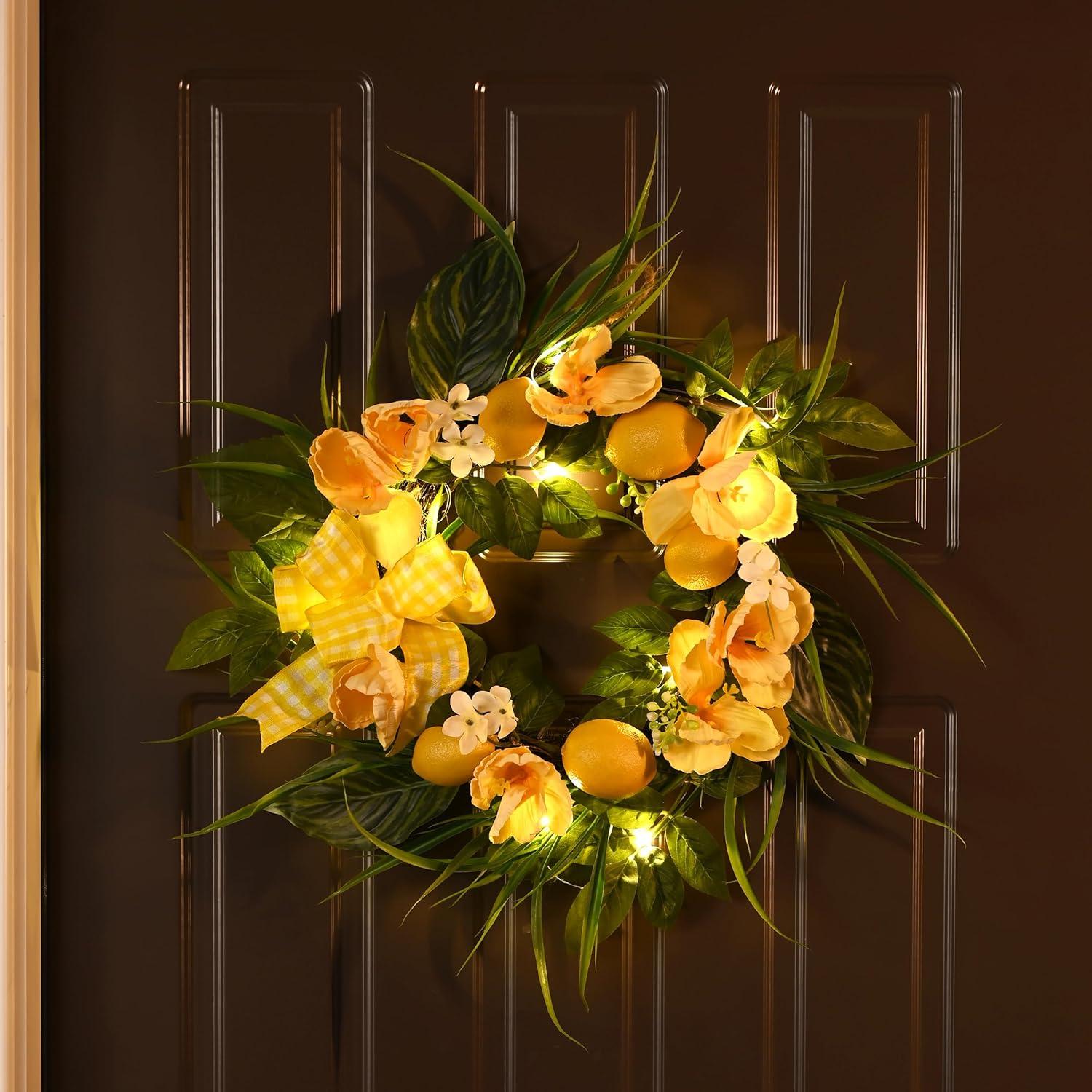 Künstlicher Blumenkranz LED Licht Frühlingskranz Sommerkranz 45.7 cm