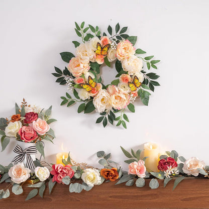 Künstlicher LED Frühlingskranz 45.7cm mit Blumen für Haustür