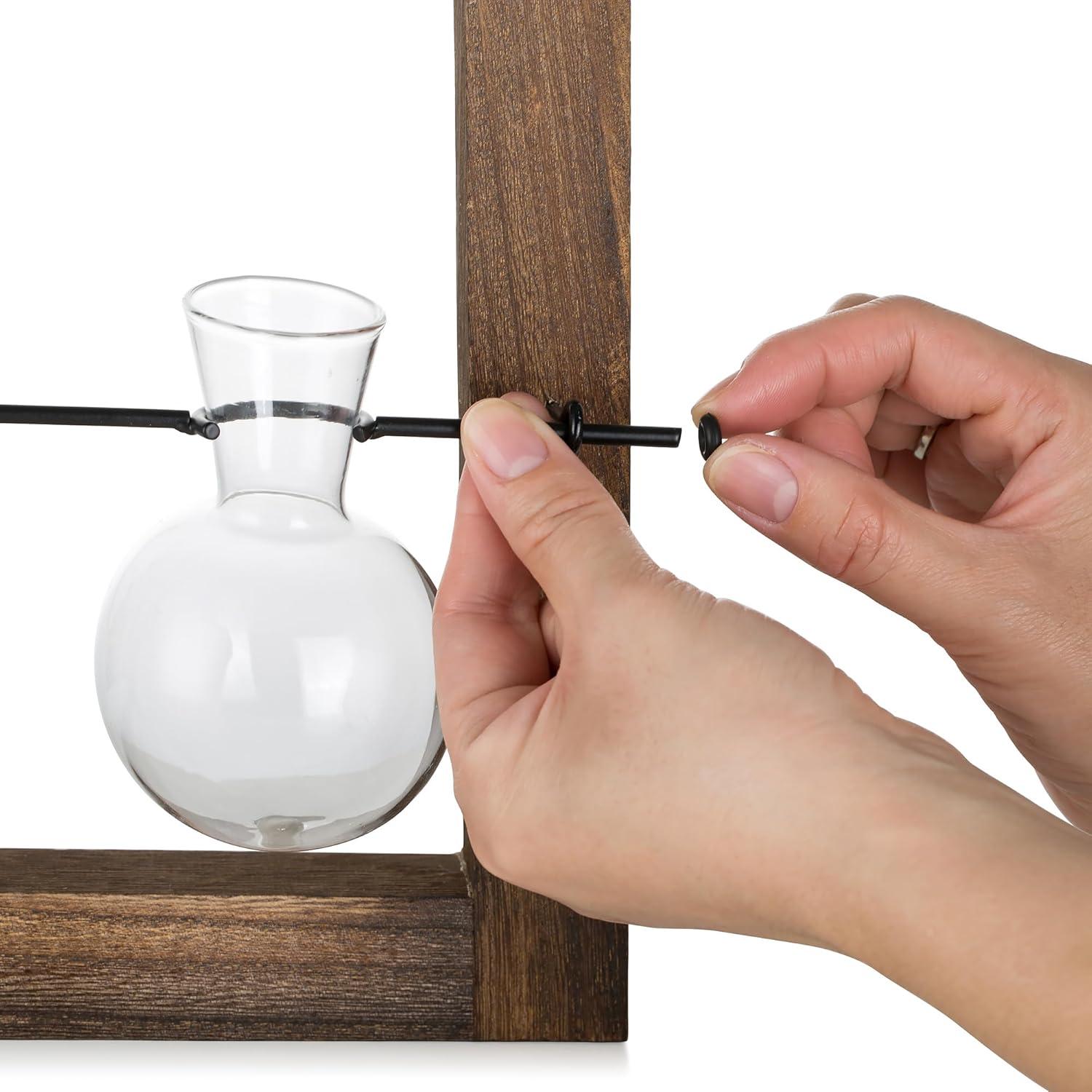 Glasseam Pflanzen Terrarium Deko Vasen Set Holzständer hydrokultur Moderne Glaswandvasen