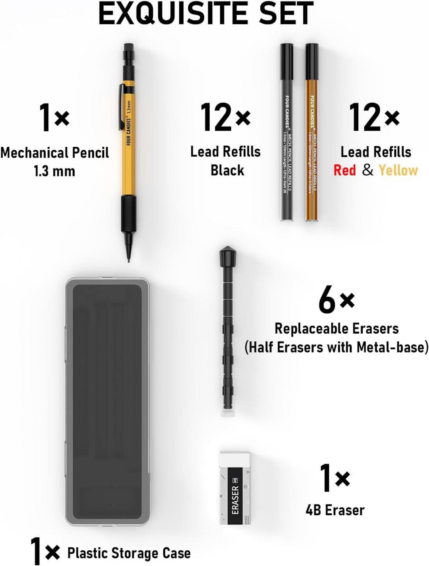 Druckbleistift Set 1,3mm Metall für Außenbereich 24 Minen Radiergummi 6