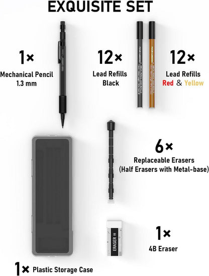 Druckbleistift Set 1,3mm Metall 24 Minen Radiergummi 6 Nachfüllungen