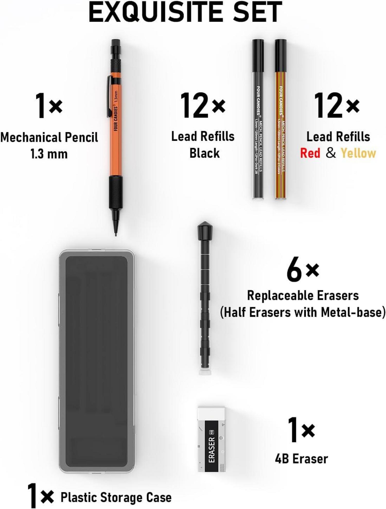 Druckbleistift Set mit Etui, 1,3mm Metall, für Außenbereich, 24
